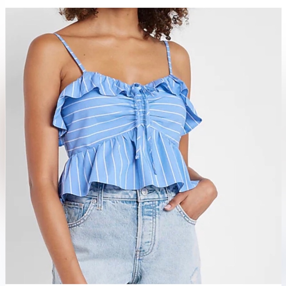 NWT Express Striped Tie Ruffle Peplum Cropped Cami -Size L.